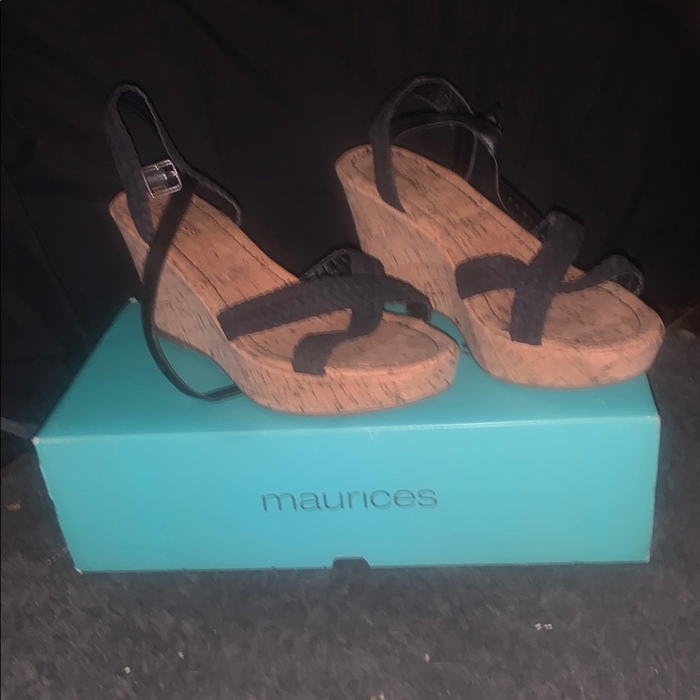 Maurices Black Wedge Sandals with Cork Platform